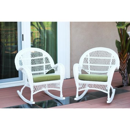 PROPATION W00209-R-2-FS029-CS White Wicker Rocker Chair with Green Cushion PR1363943